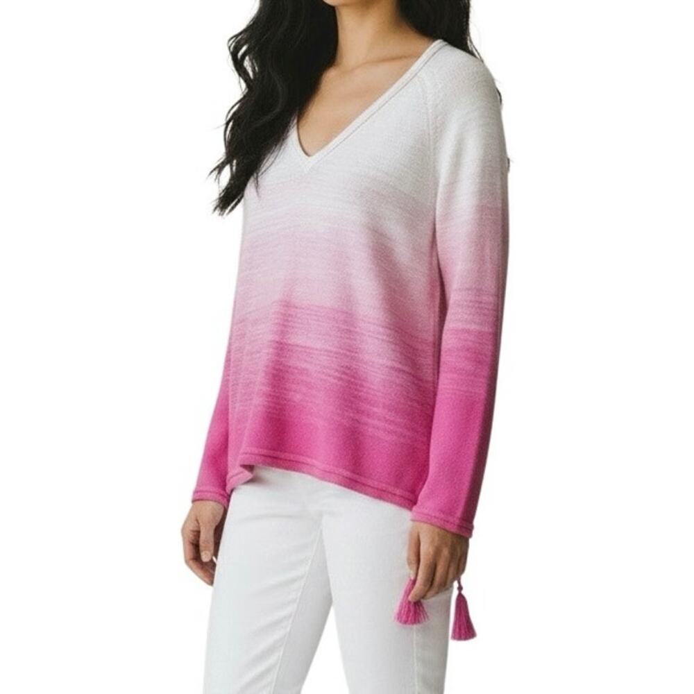 Lilly Pulitzer Jody V-Neck Pullover Sweater  Havana Pink Ombré Tassels M